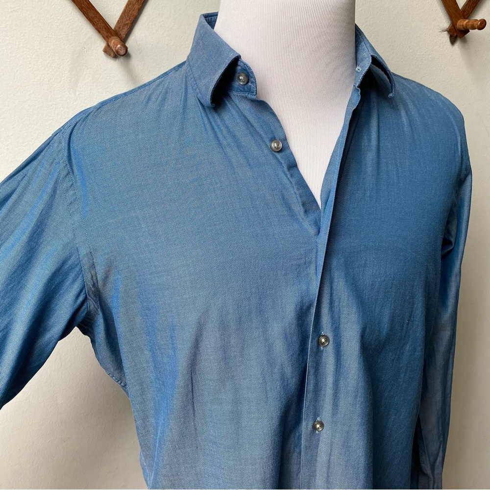 Hugo Boss Blue Sheen Button Down Shirt - Picture 7 of 12